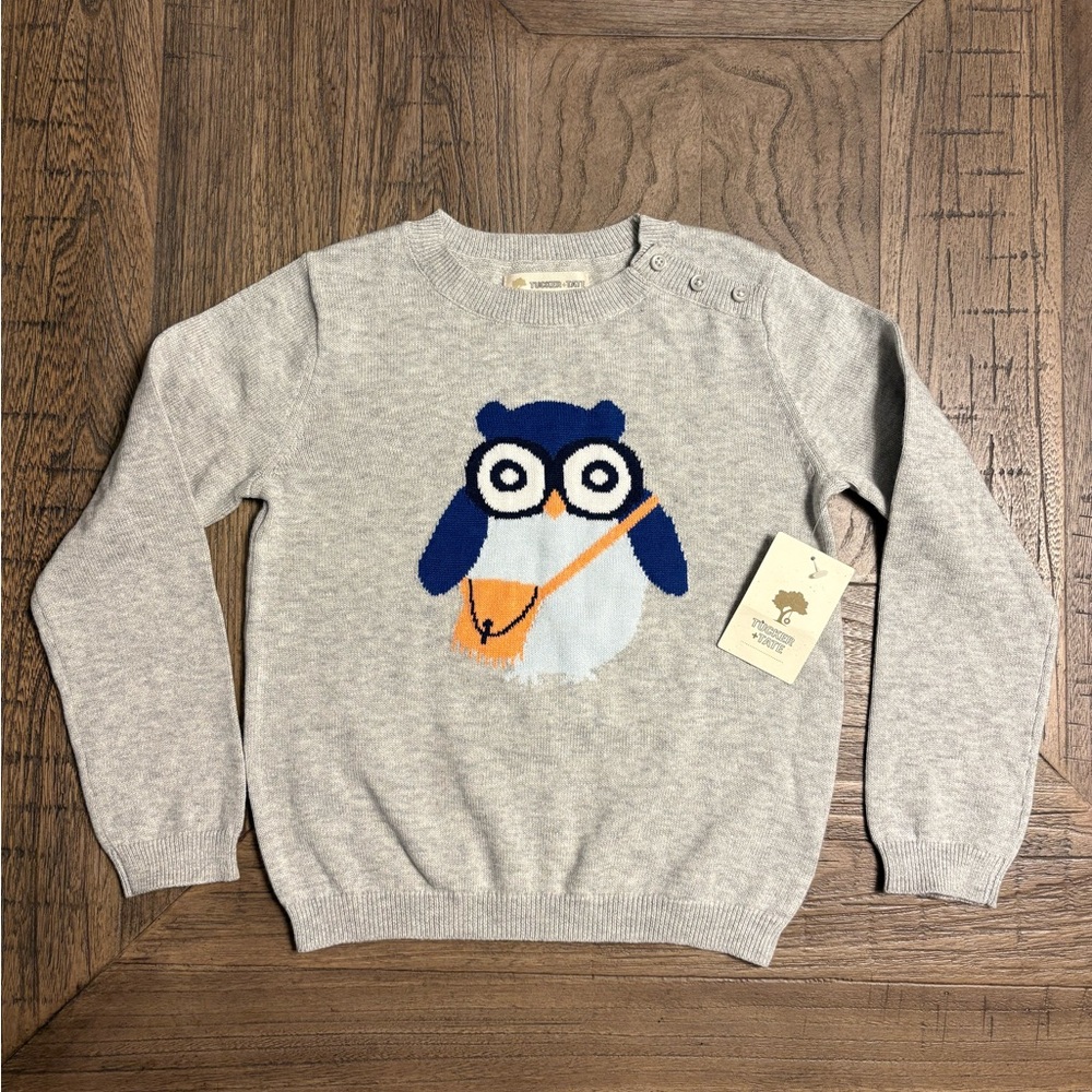 Tucker + Tate Girls Heather Gray Cotton Sweater with Owl Design Size 4. NWT